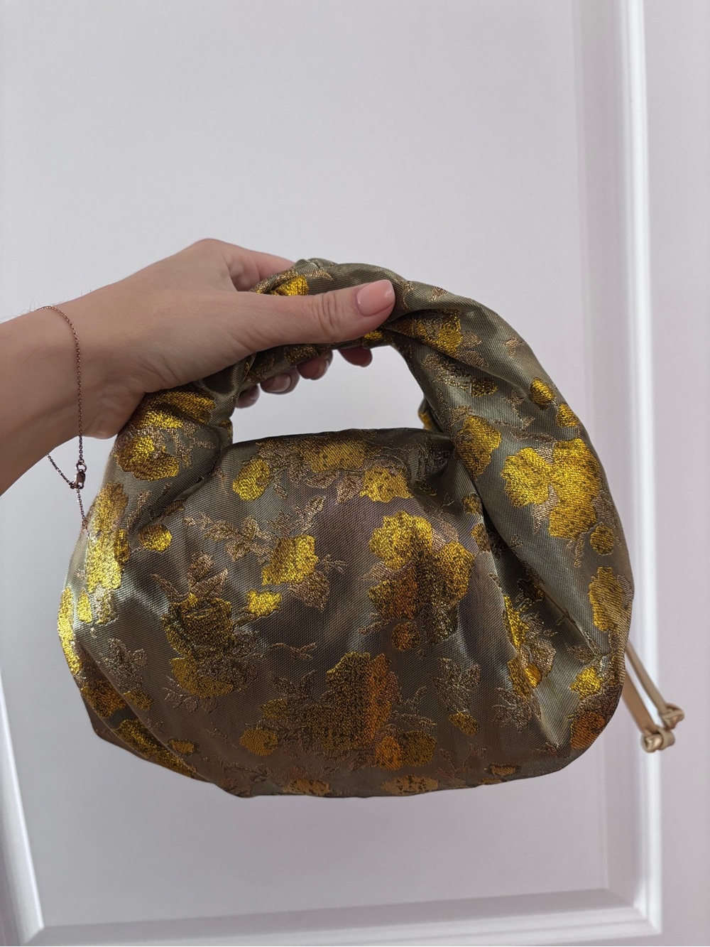 Twisted Small Metallic Jacquard Top-Handle Bag